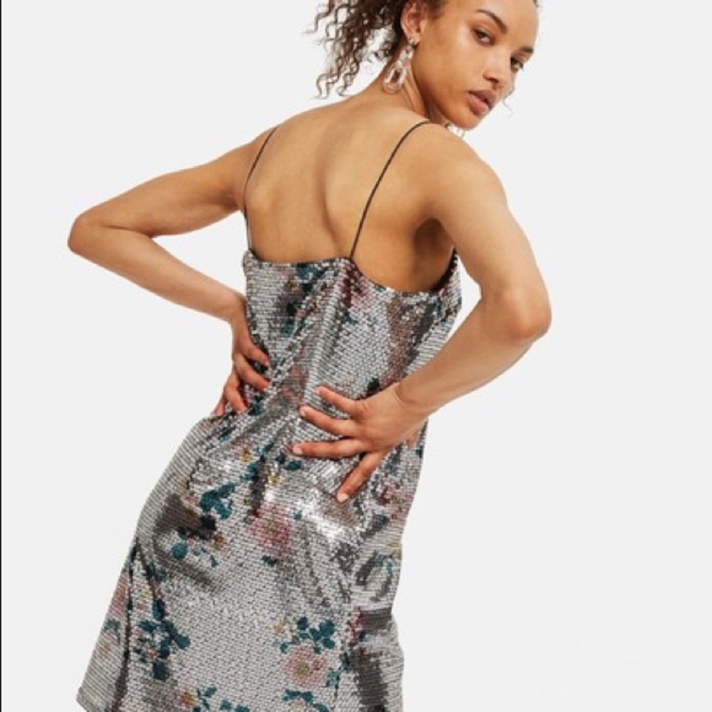 Topshop Sequin Floral Slip Dress